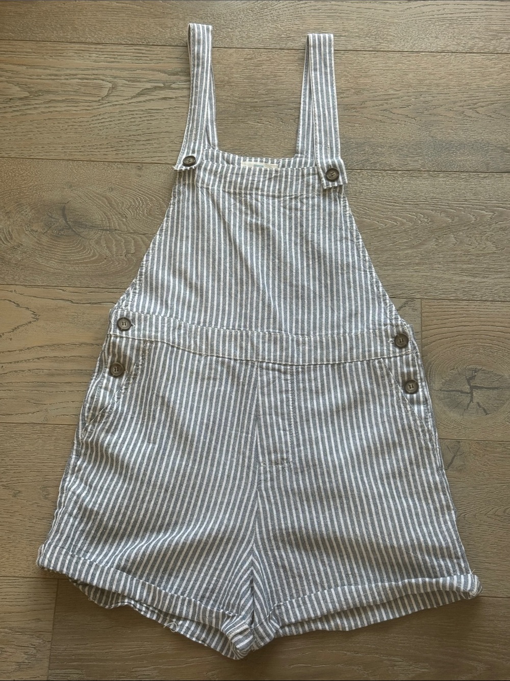 Cali 1850 Los Angeles Blue & White Striped Linen Blend Overall Shorts Romper Med - Picture 2 of 10